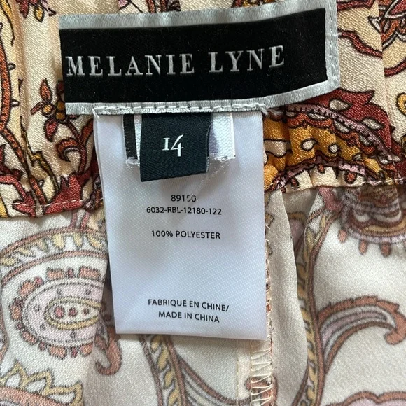 Melanie Lyne sz 14 Wide leg flowy cropped pants w paisley print brown pink gold - Picture 9 of 14